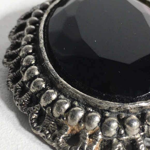 Vintage Heavy Black Stone Brooch/Pendant - Picture 4 of 8
